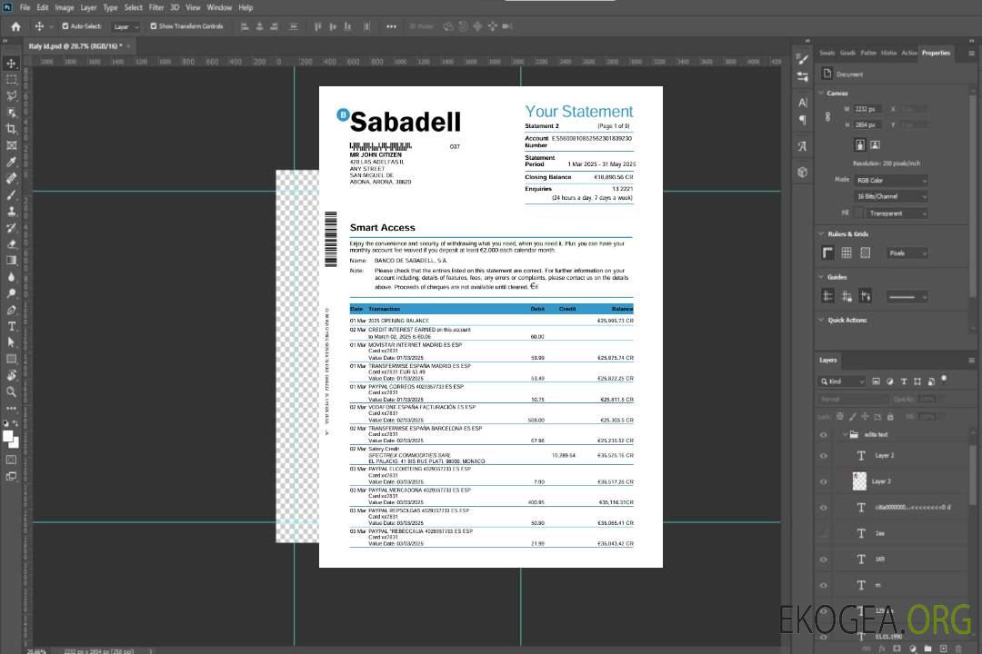 Espagne Sabadell relevé bancaire 3 mois modèle Word et PDF, 9 pages template Espagne Sabadell relevé bancaire 3 mois modèle Word et PDF, 9 pages template